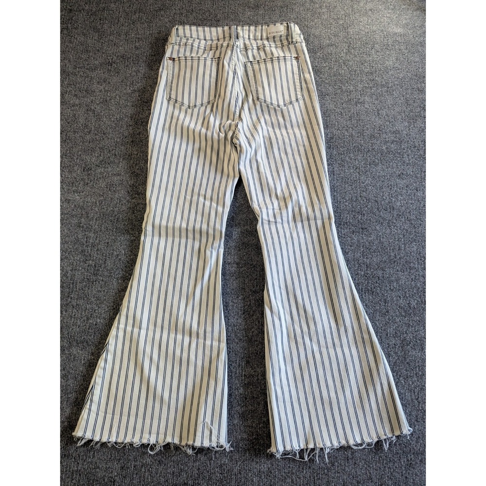 Judy Blue Super Flare High Rise Jeans Women's Size 27 White Blue Stripe Raw Hem - Picture 3 of 14